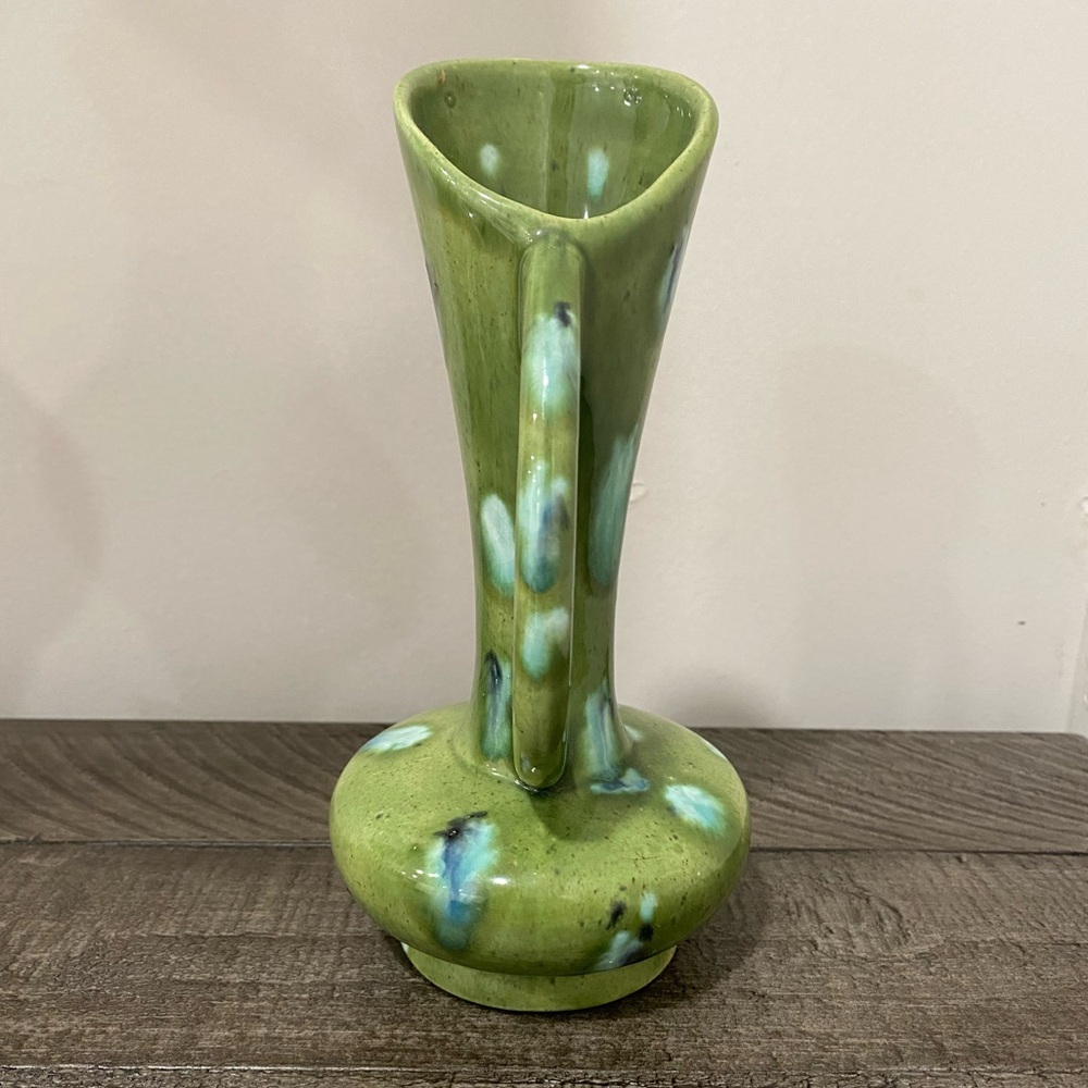 MCM Green Ceramic Vase with Blue Accents - Picture 2 of 4